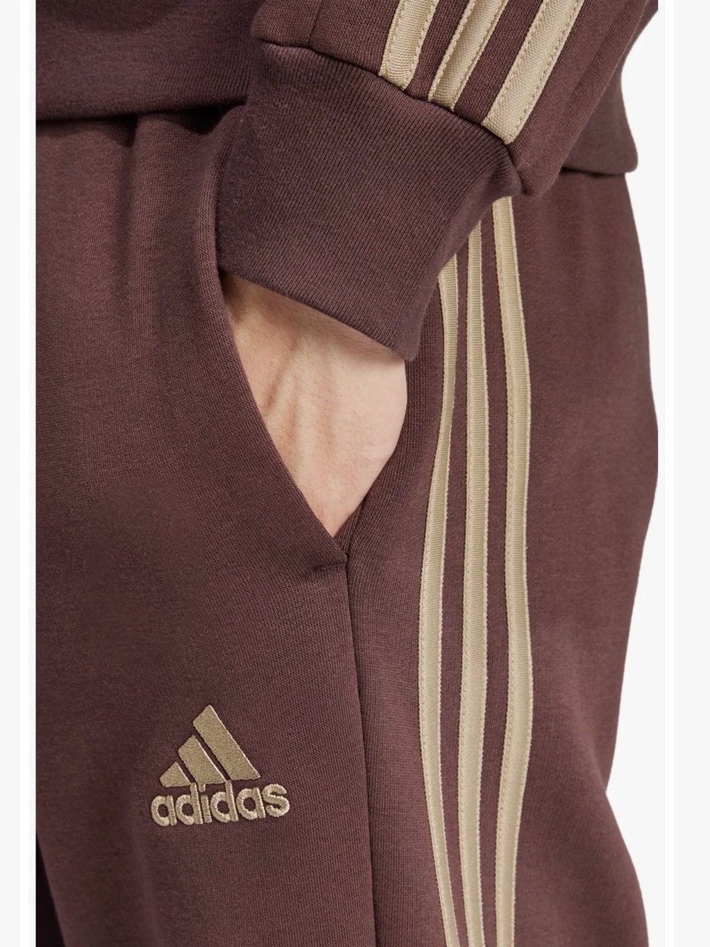 adidas Men's Brown/Maroon Track Pants with Beige Stripes - Picture 3 of 9